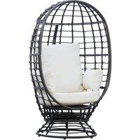 OUTSUNNY Swivel Egg Chair Outdoor Wicker Chair with Cushion & Pillow for Balcony Black