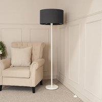 ValueLights Charlie White Metal Single Stem Floor Lamp with Fabric Drum Lamp Shade in Charcoal