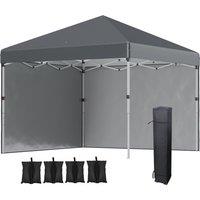 OUTSUNNY 3x3 (M) Pop Up Gazebo Party Tent w/ 2 Sidewalls, Weight Bags in Dark Grey