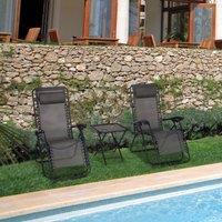 OUTSUNNY 3PC Zero Gravity Chairs Sun Lounger Table Set w/ Cup Holders in Dark Grey