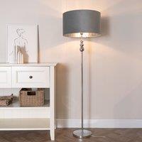 ValueLights Marissa Chrome Stacked Ball Floor Lamp with Grey Velvet with Chrome Inner Shade