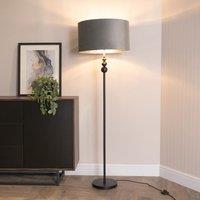 ValueLights Marissa Black Stacked Ball Floor Lamp with Grey Velvet with Chrome Inner Shade