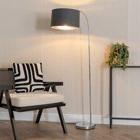 ValueLights Curva Chrome Arched Floor Lamp with Metallic Chrome Inner Drum Lamp Shade in Charcoal