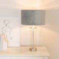 ValueLights Balan Glass with Chrome Table Lamp & Grey Velvet with Chrome Inner Shade & Bulb