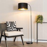 ValueLights Curva Black Arched Floor Lamp with Black Velvet & Gold Inner Lamp Shade & Bulb