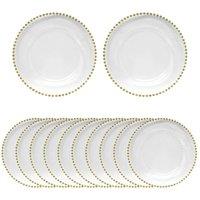 Neel Blue 33cm Set of 12 Charger Plates with Beaded Design Glass Plates for Dinner Table Decoration in Gold