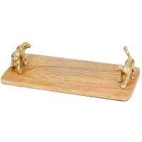 Artesa Mango Wood Rectangular Serving Platter with Leopard Handles in Light Brown