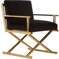 Orsina Gold Finish Black Velvet Chair, Lounge Chair With Cross Style Base, Ocassional Chair, Velvet Upholster Armchair
