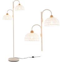 Gymax 2-Light Tree Lamp Rotating Floor Lamp With Woven Lampshades Foot Switch in White