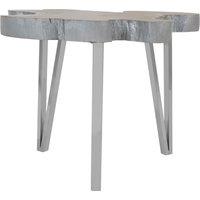 Orsina Teak Wood Side Table, Handcrafted Tables With Natural Grain Top, Settee Side Table With Sleek Legs, Small Table in Silver