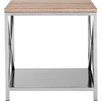 Orsina Solid Oak Surface Lamp Table, Sleek Modern Bedside Table, Polished Stainless Steel Frame Lamp Table in Natural
