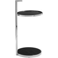 Orsina Two Tier End Table With Black Marble Inserts, Glass Round Side Table, Silver Finish Side Table, Sofa Side Table