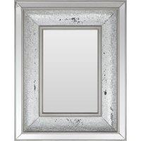 Orsina Boutique Style Wall Mirror with Decorative Mosaic Inlay, Bevelled Frame Rectangular Mirror for Living Room in Silver