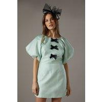 Coast Women's Short Sleeve Bow Detail Jacquard Mini Dress in Green | Size: 8