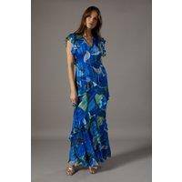 Coast Women's Frill Detail Sleeveless Chiffon Maxi Dress in Blue | Size: 8