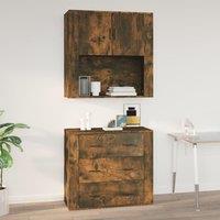 Berkfield Home Wall Cabinet Smoked Oak 80x33x80 cm Engineered Wood in Brown | Size: 80 x 33 x 80 cm