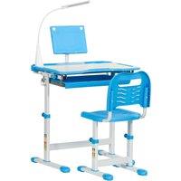HOMCOM Kids Desk & Chair Set, Height Adjustable Study Desk with USB Lamp in Blue