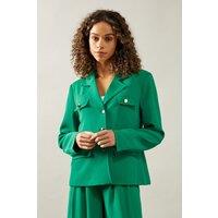 Wallis Women's Four Pocket Button Through Blazer in Green | Size: 14