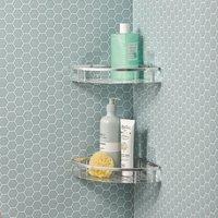 mysmartbuy Set of 2 Easy-Fix Corner Shelves - Silver Metal Shelving with Drainage Holes & Self-Adhesive Fixing Pads for Shower & Bathroom