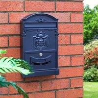 mysmartbuy Wall Mounted Lockable Letterbox - Weather Resistant Galvanised Steel Retro Style Post Mail Box - Measures H41 x W25.5 x D9cm in Black
