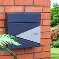 mysmartbuy Black & Silver Wall Mounted Lockable Letterbox - Weather Resistant Galvanised Steel Mail Letter Post Box with Newspaper Holder