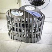 mysmartbuy Grey Folding Laundry Basket - Space Saving Foldable Pop-Up Washing Clothes Bin with Carry Handles & Hinged Base - 38L Capacity