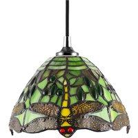 Happy Homewares Dragonfly Themed Stained Glass Tiffany Pendant Lighting Shade with Beads in Green