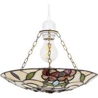 Happy Homewares Beautiful Stained Glass Tiffany Pendant Lamp Shade with Forest Green Leaves