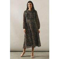 Wallis Women's Floral Print Ruffle Detail Midi Dress in Black | Size: 8