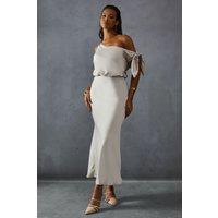 MissPap Women's Premium Satin Off-Shoulder Fishtail Bridesmaid Dress in Champagne | Size: 10