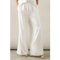 Wallis Women's Tie Detail Wide Leg Trousers in Ivory | Size: 12