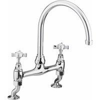 Nes Home Chrome Kitchen Tap Bridge Cross Head Traditional Brass Deck Sink Mixer in Silver