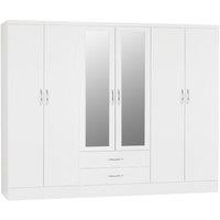 Seconique Nevada 6 Door 2 Drawer Mirrored Wardrobe in White