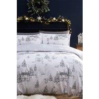 Furn Midwinter Toile Festive Reversible Duvet Cover Set in White | Size: Single