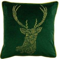 Furn Forest Fauna Embroidered Woodland Stag Piped Cushion in Emerald | Size: 50 cm x 50 cm