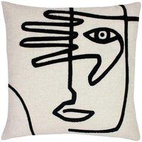 Furn Mono Face Abstract Tufted Linen Cushion in Cream | Size: 50 cm x 50 cm