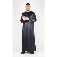 Thobez Men's Satin Emirati Thobe Islamic Clothing in Black | Size: 56R