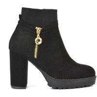 XY London Women's 'Caitlin' Platform Block High Heel Zip Up Sock Ankle Boots in Jet Black | Size: 7