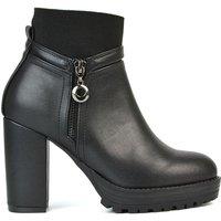 XY London Women's 'Caitlin' Platform Block High Heel Zip Up Sock Ankle Boots in Black | Size: 6