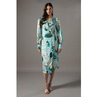 Coast Women's Printed Wrap Satin Midi Dress | Size: 10