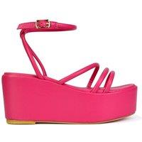 XY London Women's 'Birdie' Ankle Strap Platform Sandal Wedge Heel Flatforms in Fuchsia | Size: 5