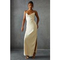 MissPap Women's Textured Satin Cowl Neck Maxi Dress in Butter | Size: 16