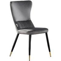 Life Interiors Single New York Modern Velvet Dining Chair with High Back, Black Metal Legs, & Gold Tips in Grey