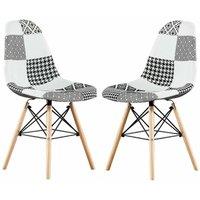 Life Interiors Set of 2 Patchwork Modern Dining Chairs with Wooden Legs & Black Metal Wire Frame