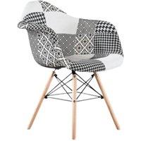 Life Interiors Single Patchwork Accent Chair with Wooden Legs & Black Metal Wire Frame