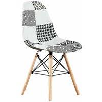 Life Interiors Single Patchwork Modern Dining Chair with Wooden Legs & Black Metal Wire Frame