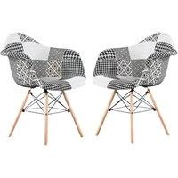 Life Interiors Set of 2 Patchwork Accent Chairs with Wooden Legs & Black Metal Wire Frame