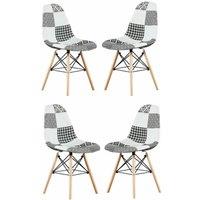 Life Interiors Set of 4 Patchwork Modern Dining Chairs with Wooden Legs & Black Metal Wire Frame