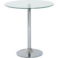 HOMCOM Metal Round Dining Table Bistro Pub Counter with Tempered Glass Top in Silver