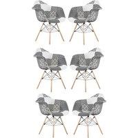 Life Interiors Set of 6 Patchwork Accent Chairs with Wooden Legs & Black Metal Wire Frame